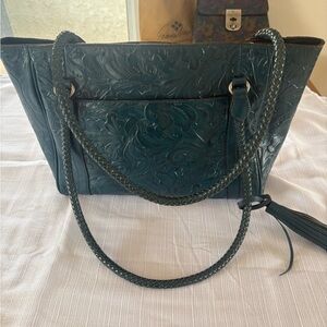 Embossed Leather Tote Bag - Teal